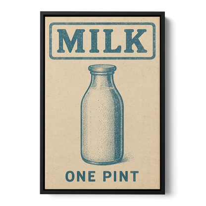 Vintage One Pint of Milk Front - Black Canvas Wall Art