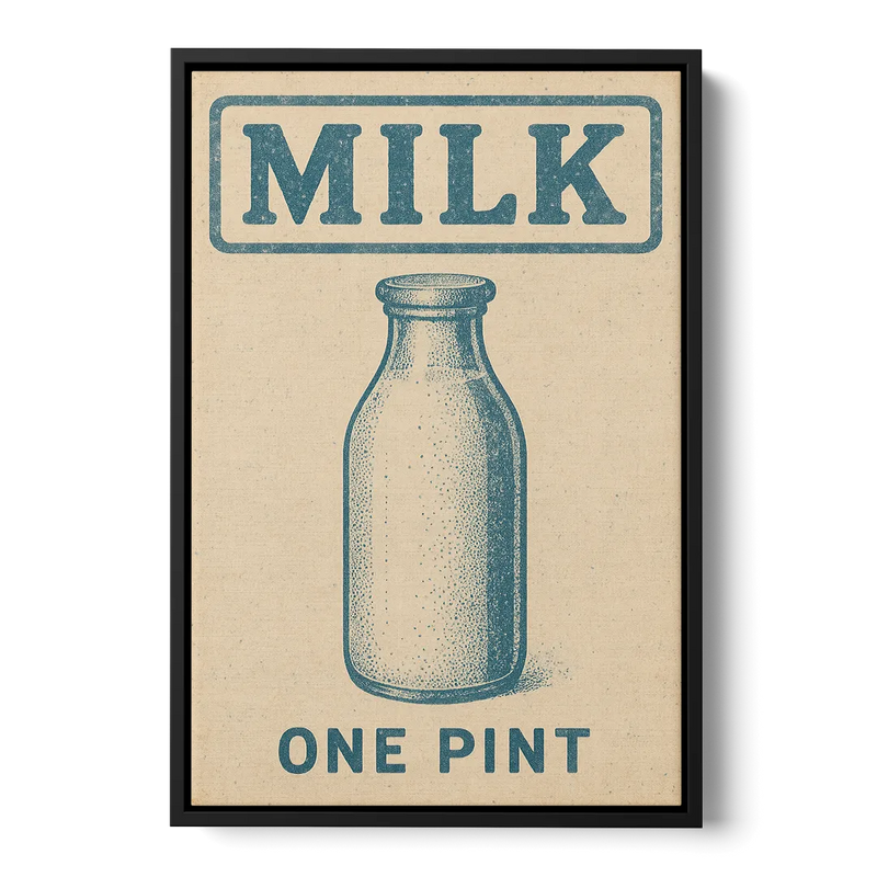 Vintage One Pint of Milk Front - Black Canvas Wall Art