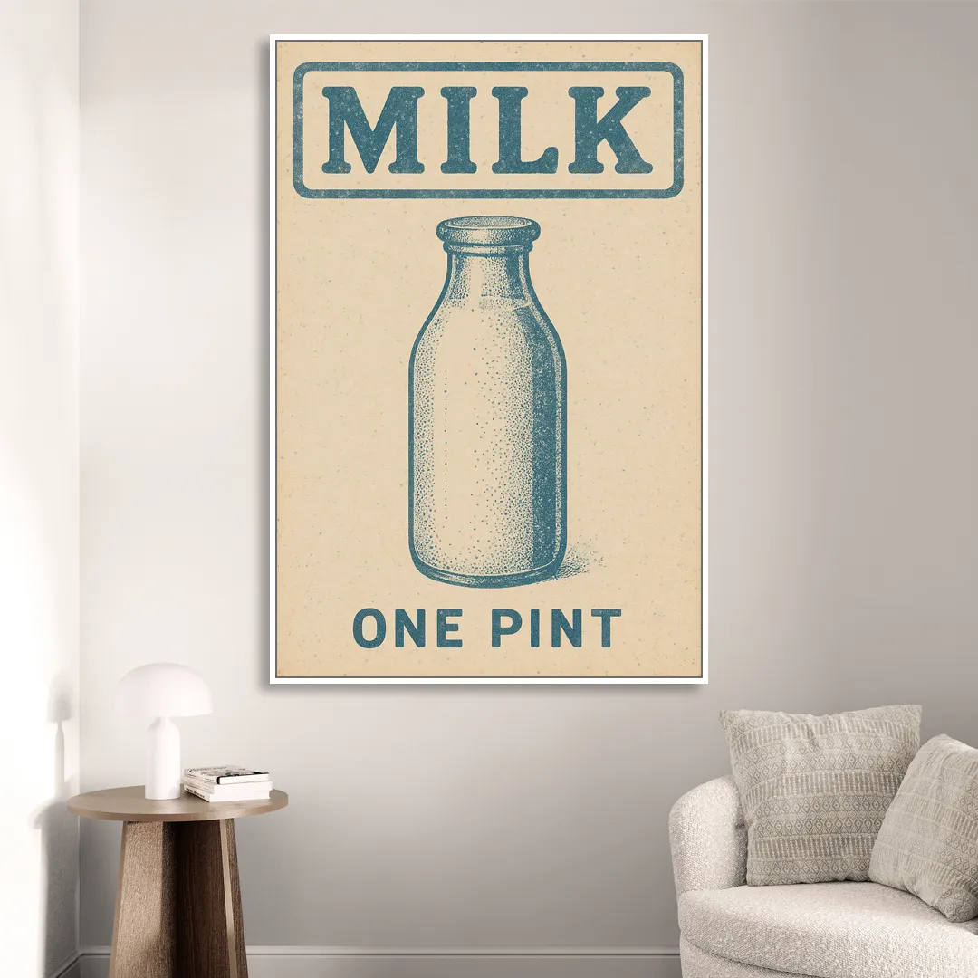 Vintage One Pint of Milk Living Room - White Canvas Wall Art