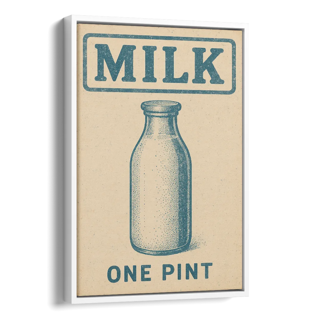 Vintage One Pint of Milk Side - White Canvas Wall Art