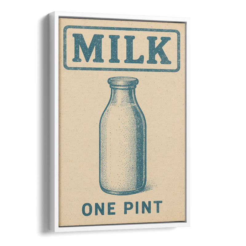 Vintage One Pint of Milk Side - White Canvas Wall Art