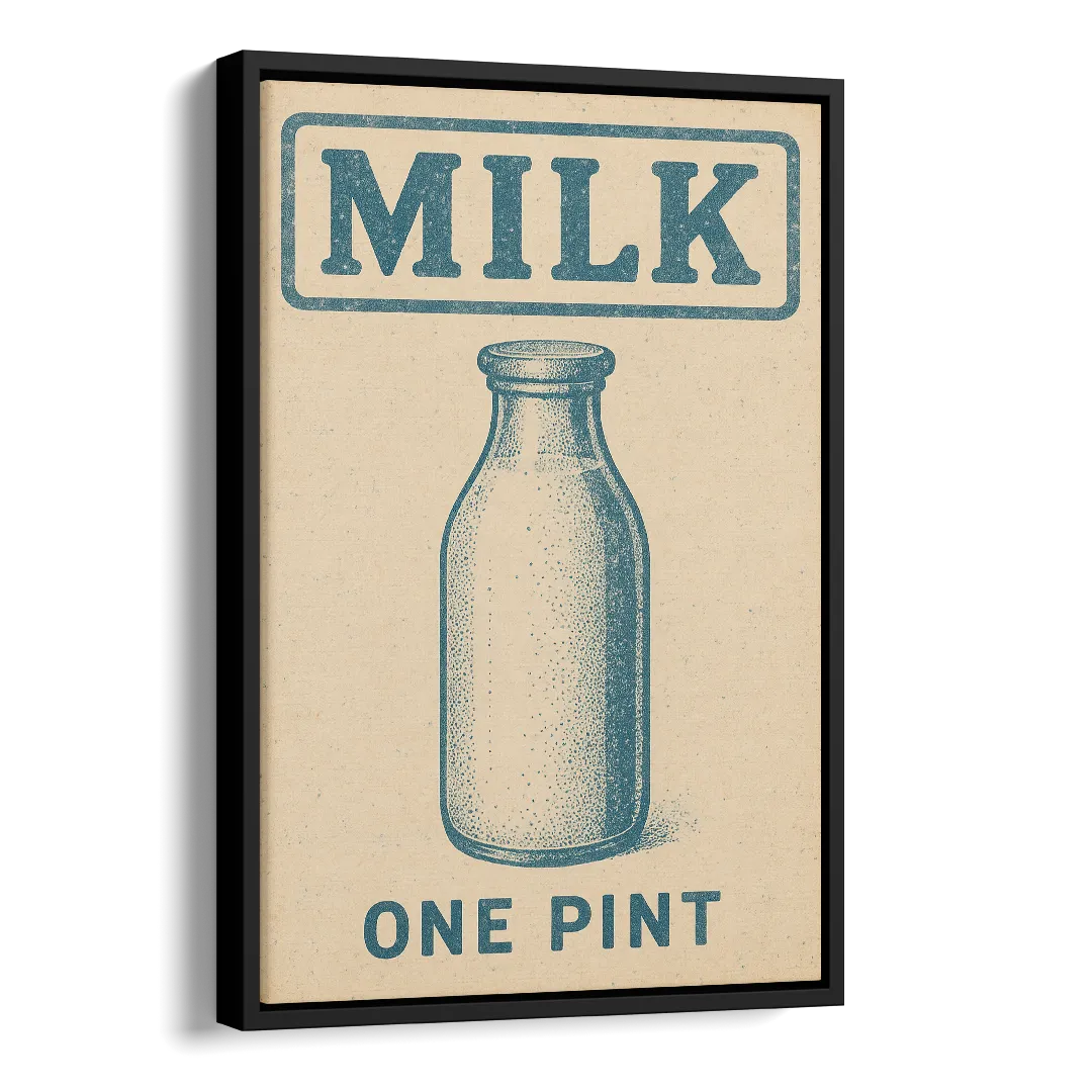Vintage One Pint of Milk Side - Black Canvas Wall Art