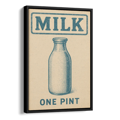 Vintage One Pint of Milk Side - Black Canvas Wall Art