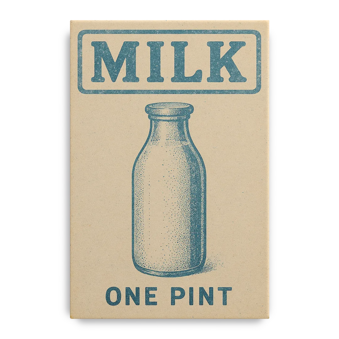 Vintage One Pint of Milk Front - Canvas Wall Art