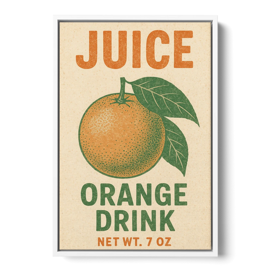Vintage Orange Juice Drink - White Framed Canvas Wall Art - Front