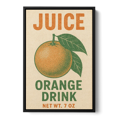 Vintage Orange Juice Drink Front - Black Canvas Wall Art