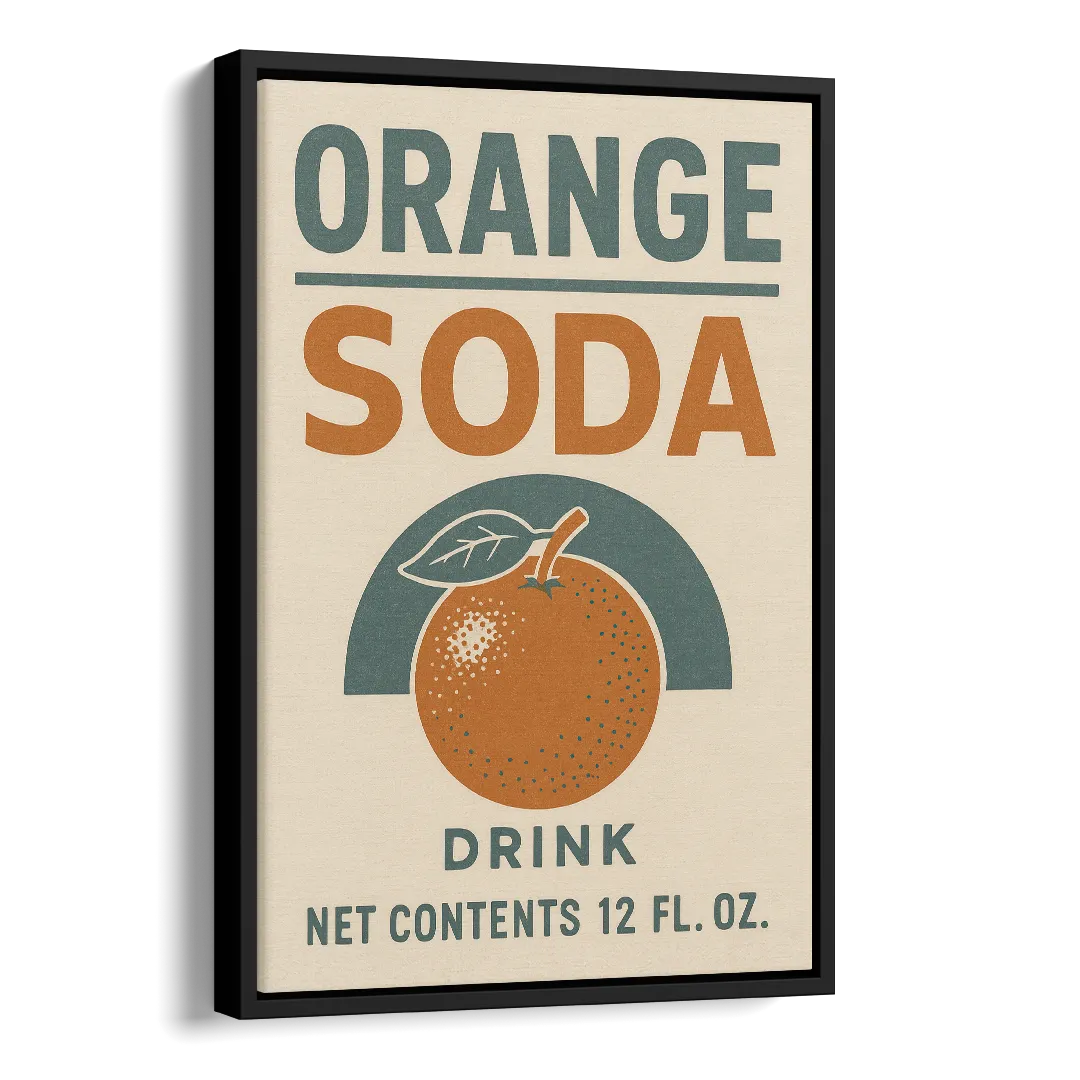 Vintage Orange Soda Drink Side - Black Canvas Wall Art