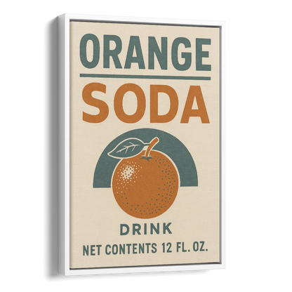 Vintage Orange Soda Drink Side - White Canvas Wall Art