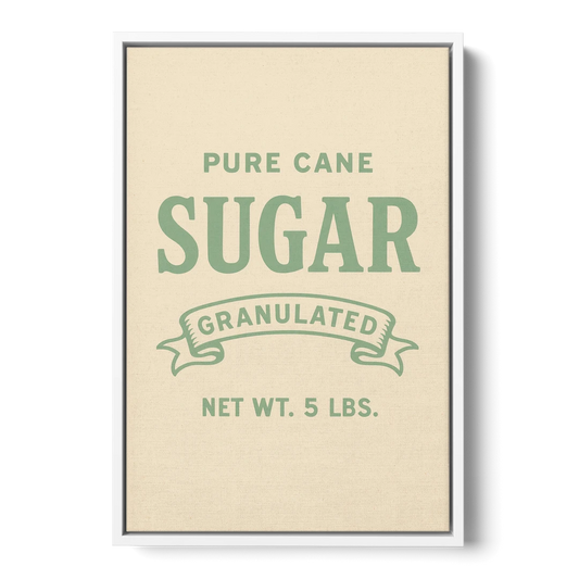 Vintage Pure Cane Sugar - White Framed Canvas Wall Art - Front