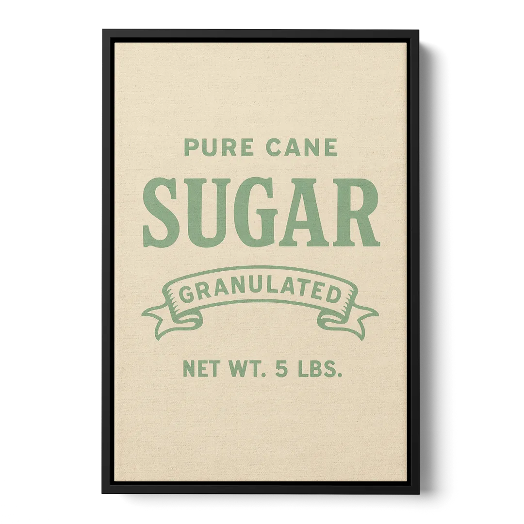 Vintage Pure Cane Sugar Front - Black Canvas Wall Art