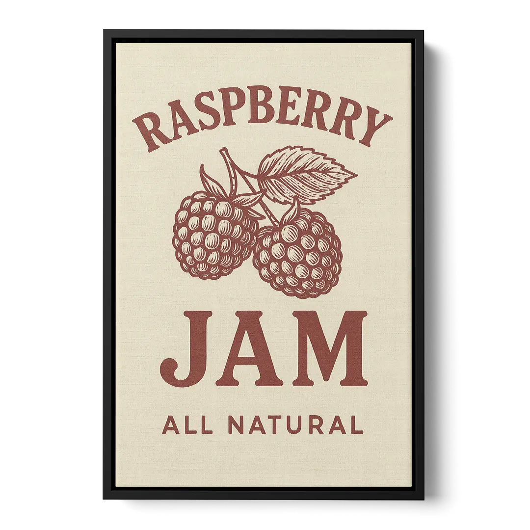 Vintage Raspberry Jam Front - Black Canvas Wall Art