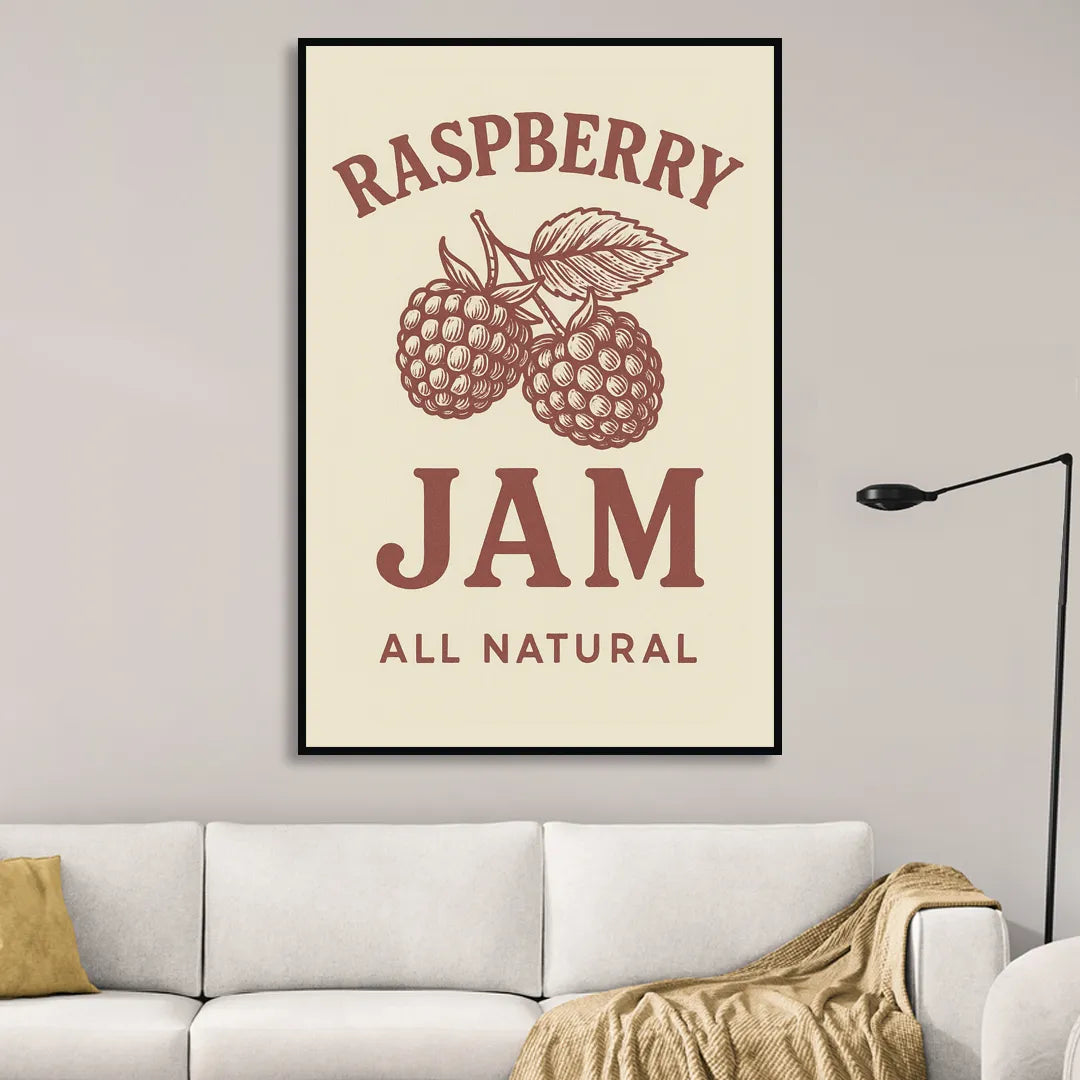 Vintage Raspberry Jam Living Room - Black Canvas Wall Art