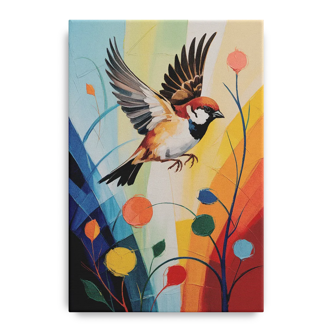 Vintage Sparrow Silhouette - Canvas Wall Art