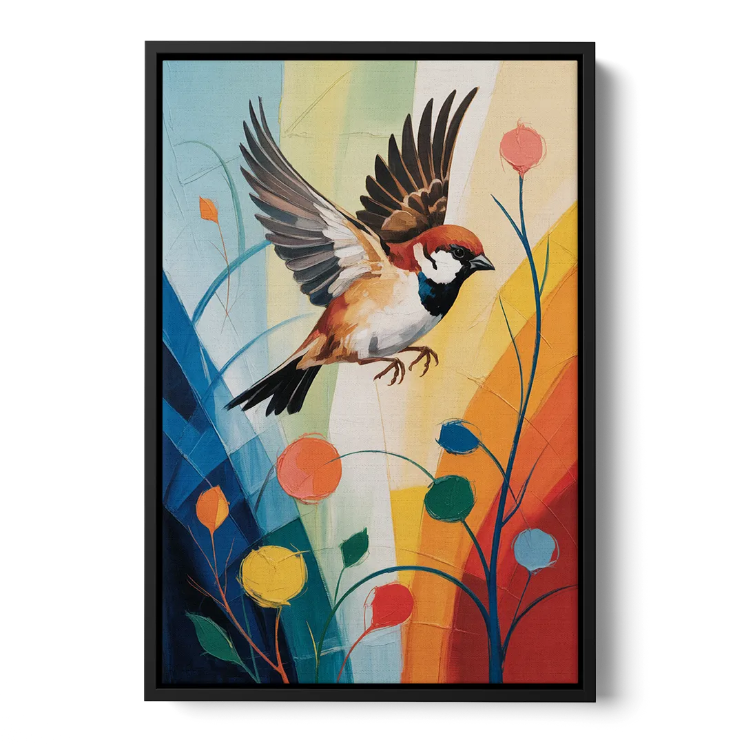 Vintage Sparrow Silhouette - Black Frame Canvas