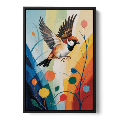 Vintage Sparrow Silhouette - Black Frame Canvas