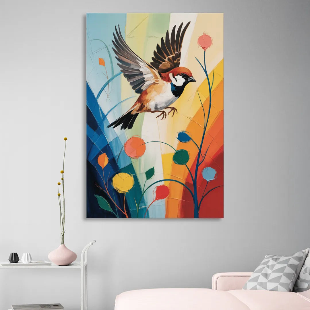 Vintage Sparrow Silhouette Sitting Room - Canvas Wall Art