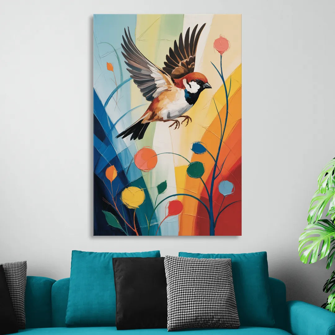 Vintage Sparrow Silhouette Living Room - Canvas Wall Art