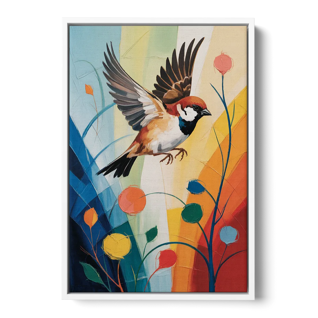 Vintage Sparrow Silhouette - White Frame Canvas