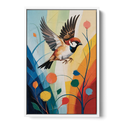 Vintage Sparrow Silhouette - White Frame Canvas
