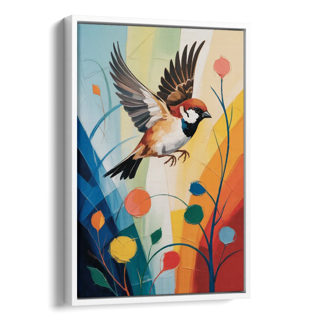 Vintage Sparrow Silhouette Side - White Canvas Wall Art