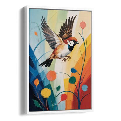 Vintage Sparrow Silhouette Side - White Canvas Wall Art