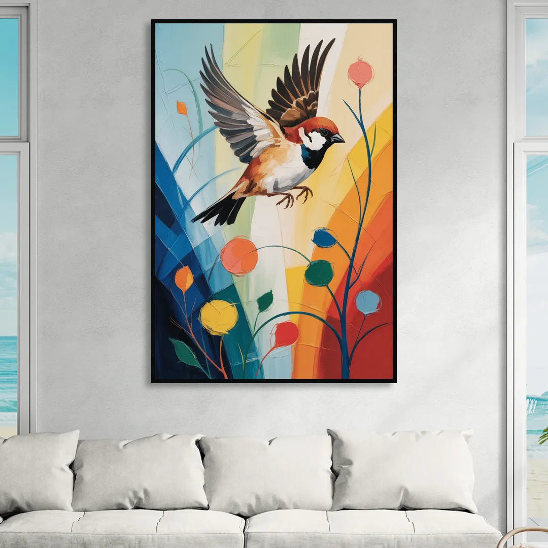 Vintage Sparrow Silhouette Sitting Room - Black Canvas Wall Art