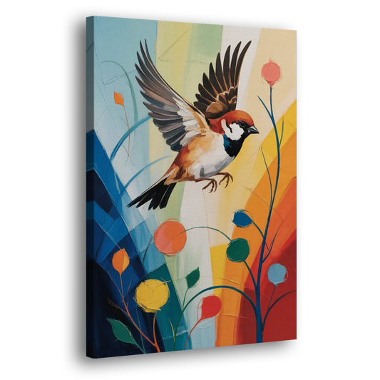 Vintage Sparrow Silhouette Side - Canvas Wall Art