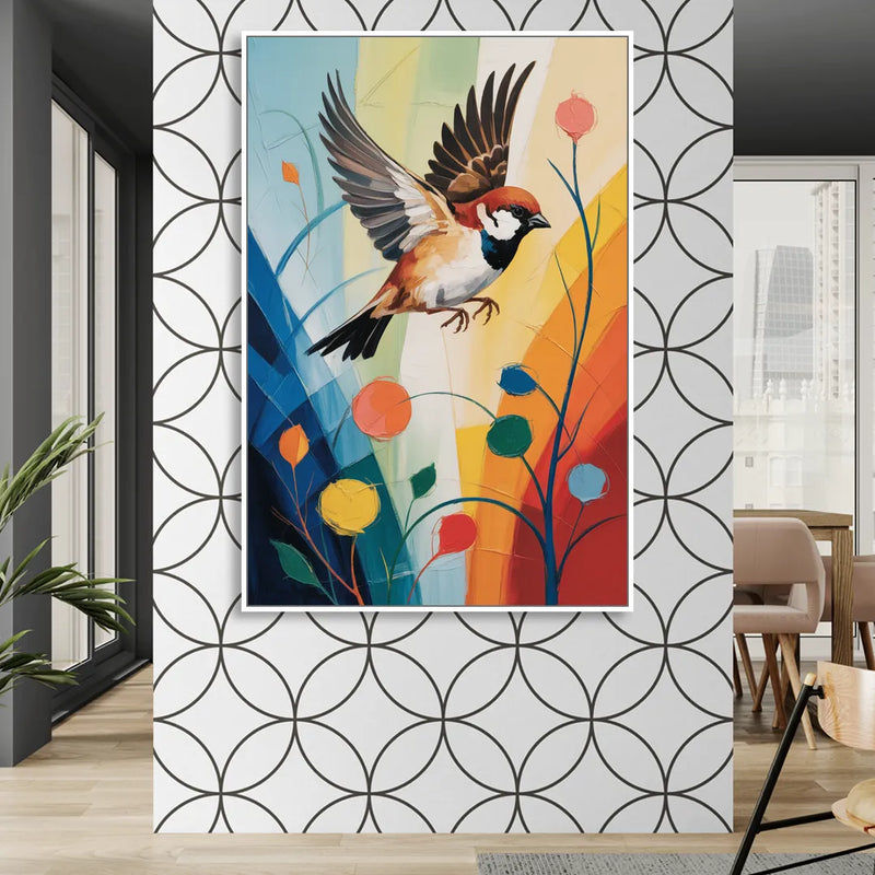 Vintage Sparrow Silhouette Sitting Room - White Canvas Wall Art