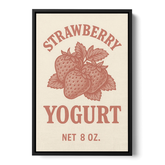 Vintage Strawberry Yogurt - Black Framed Canvas Wall Art - Front