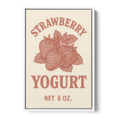 Vintage Strawberry Yogurt - White Framed Canvas Wall Art - Front
