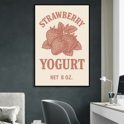 Vintage Strawberry Yogurt Sitting Room - Black Canvas Wall Art