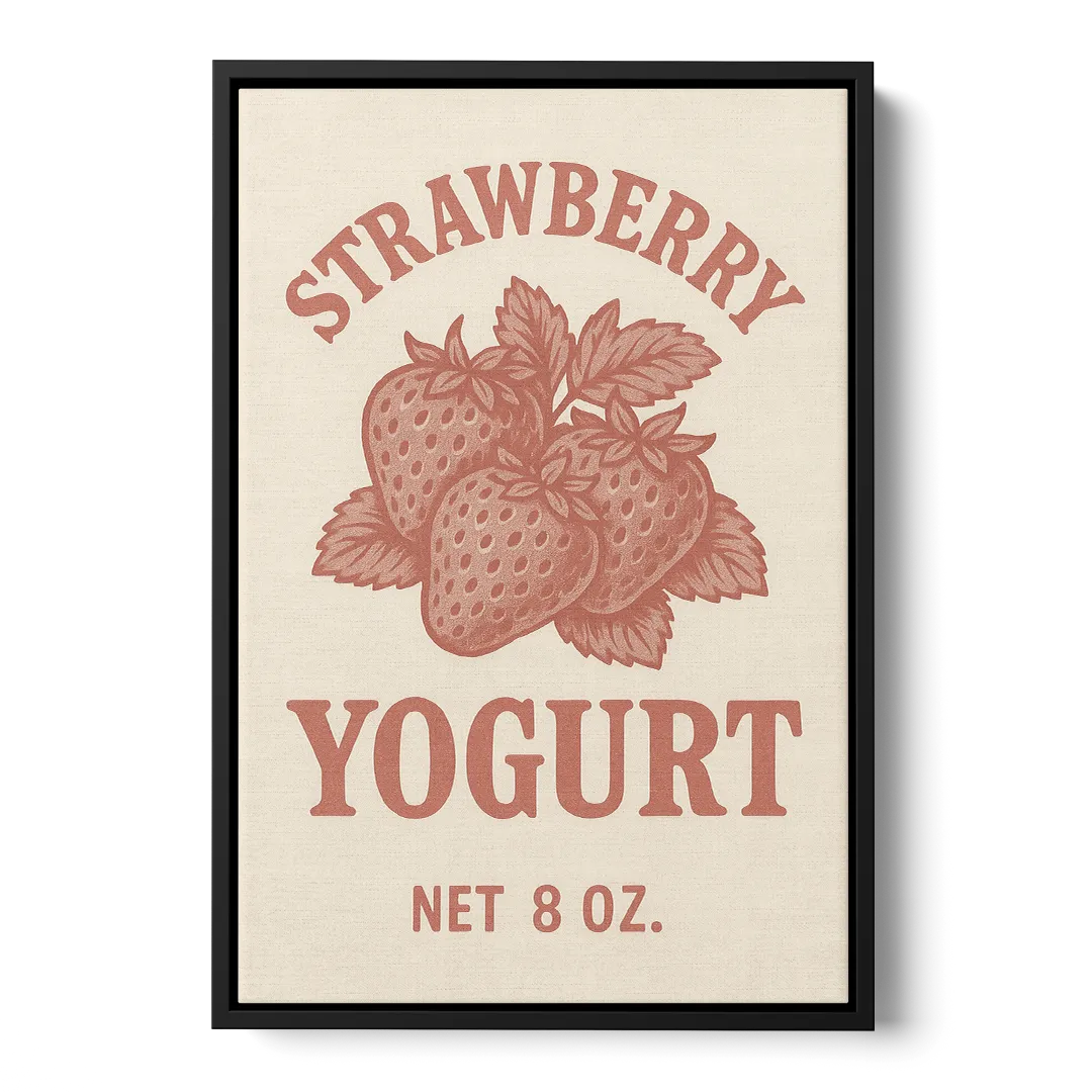 Vintage Strawberry Yogurt Front - Black Canvas Wall Art