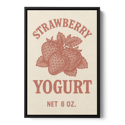 Vintage Strawberry Yogurt Front - Black Canvas Wall Art
