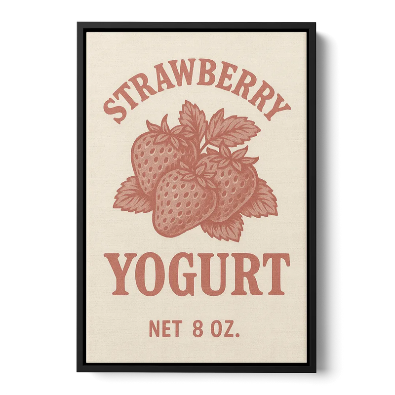 Vintage Strawberry Yogurt Front - Black Canvas Wall Art