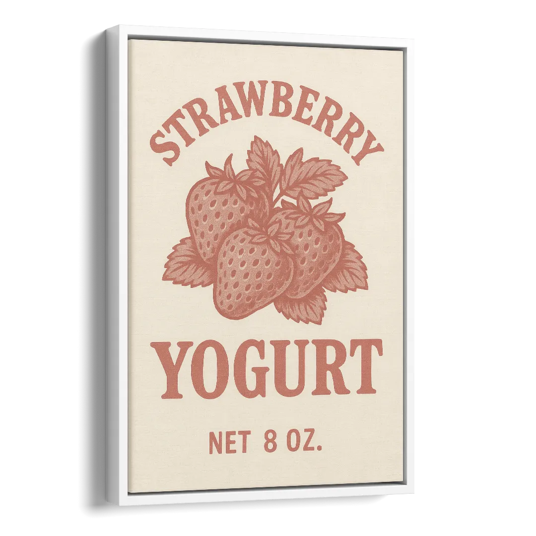 Vintage Strawberry Yogurt Side - White Canvas Wall Art