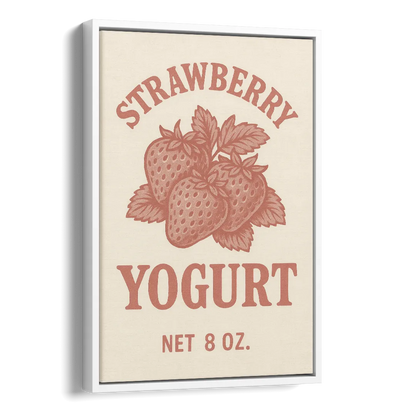 Vintage Strawberry Yogurt Side - White Canvas Wall Art