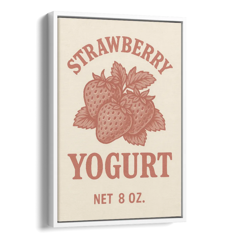 Vintage Strawberry Yogurt Side - White Canvas Wall Art