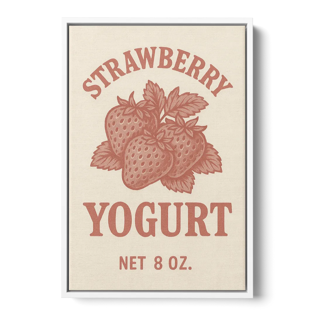 Vintage Strawberry Yogurt Front - White Canvas Wall Art