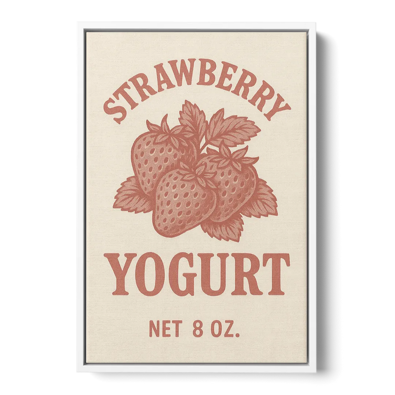 Vintage Strawberry Yogurt Front - White Canvas Wall Art