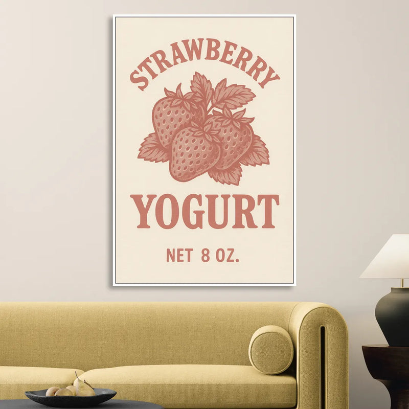 Vintage Strawberry Yogurt Living Room - White Canvas Wall Art