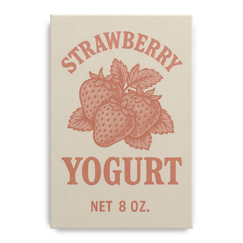 Vintage Strawberry Yogurt Front - Canvas Wall Art