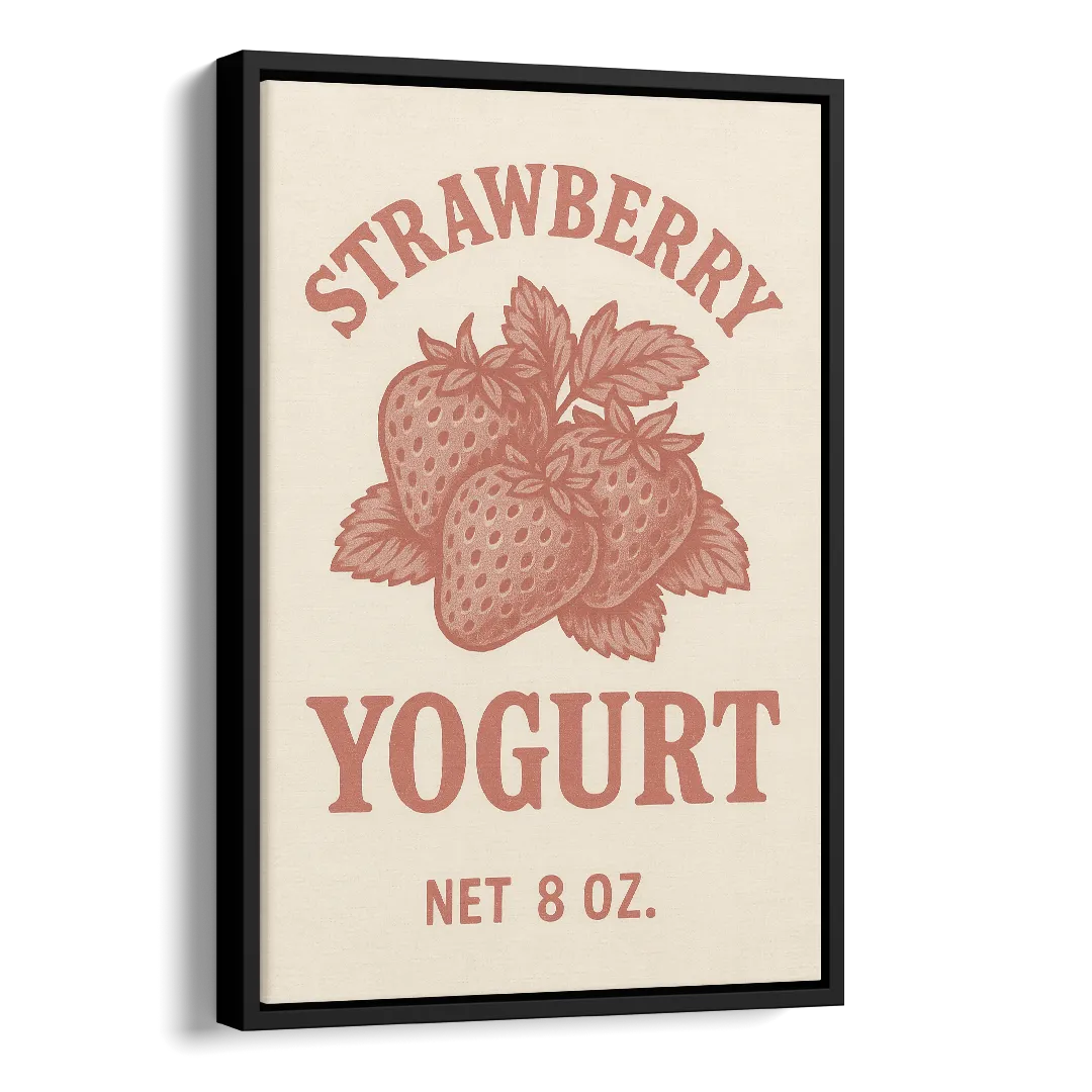 Vintage Strawberry Yogurt Side - Black Canvas Wall Art