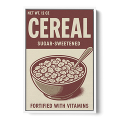 Vintage Sugar Sweetened Cereal - White Framed Canvas Wall Art - Front