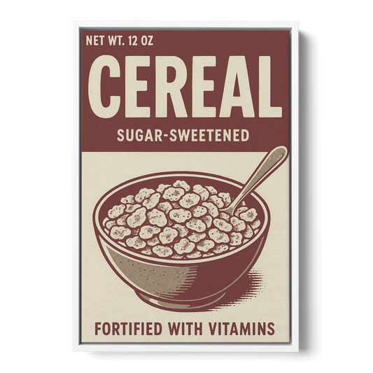Vintage Sugar Sweetened Cereal - White Framed Canvas Wall Art - Front