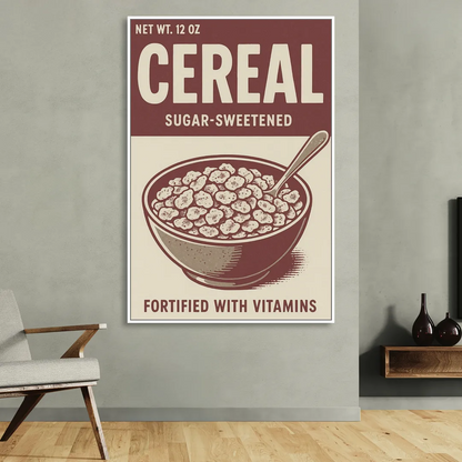 Vintage Sugar Sweetened Cereal Living Room - White Canvas Wall Art