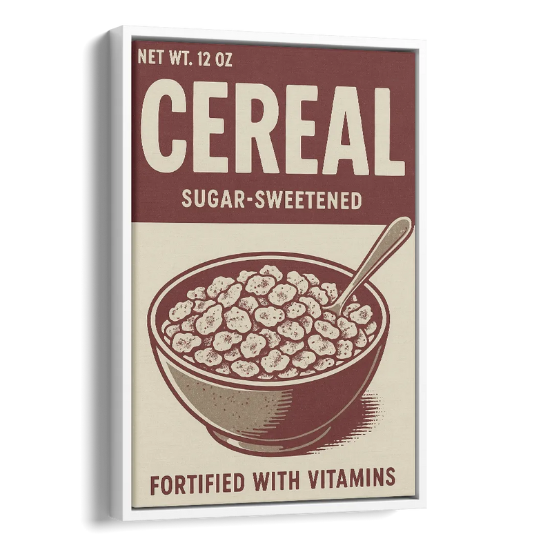 Vintage Sugar Sweetened Cereal Side - White Canvas Wall Art