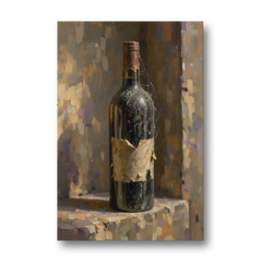 Vintage Wine Painting of a Dusty Cellar Bottle - Canvas Wall Art - Front