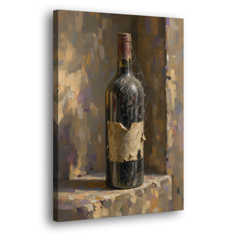 Vintage Wine Painting of a Dusty Cellar Bottle - Canvas Wall Art - Side