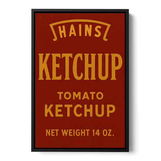 Vintages Hains Tomato Ketchup - Black Framed Canvas Wall Art - Front