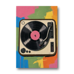 Vinyl Record Wall Art of a Turntable From Above - Canvas Wall Art - Front